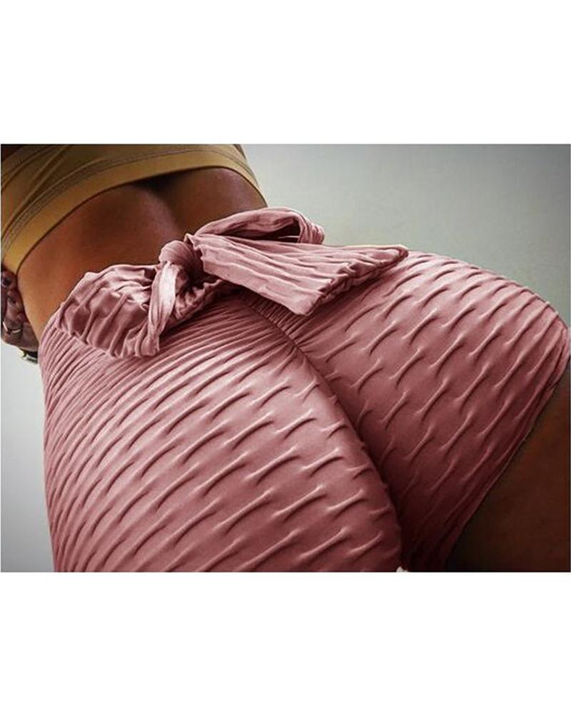 

Textured Tied Back High Waist Scrunch Butt Active Shorts, Pink
