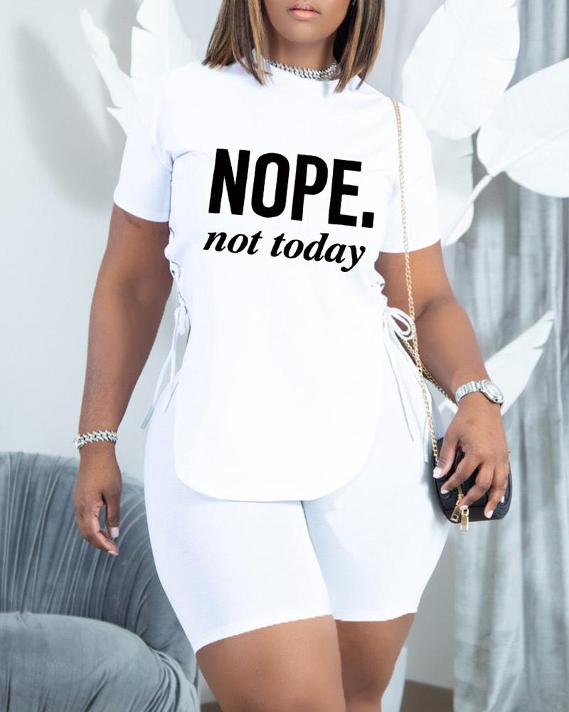 

Letter Print T-shirt & High Waist Shorts Set, White