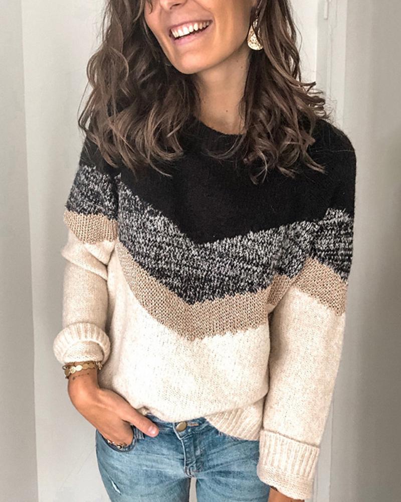 

Casual Colorblock Round Neck Sweater, Black