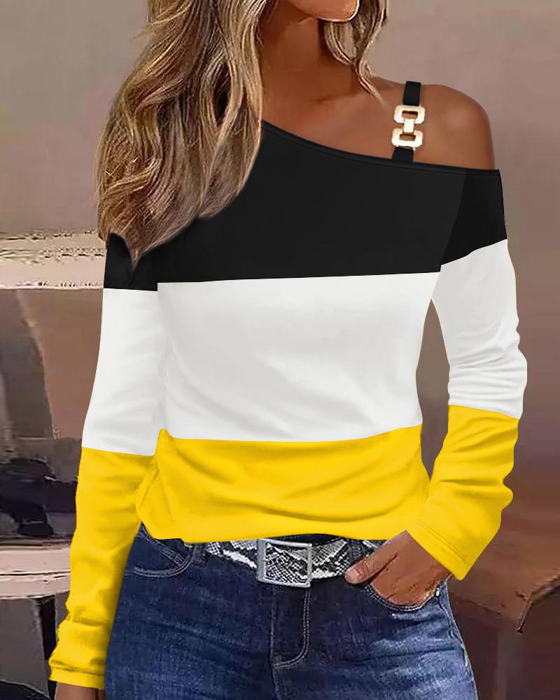 

Colorblock Cold Shoulder Long Sleeve Top, Yellow