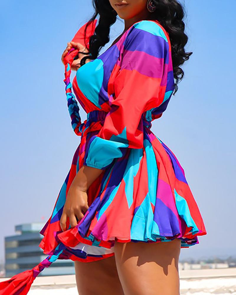 

Plus Size Tie Dye / Colorblock Long Sleeve Casual Dress, Red