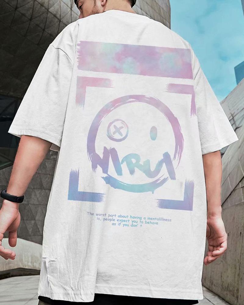 

Hip-hop Cartoon Print Short Sleeve Oversize T-shirt, White