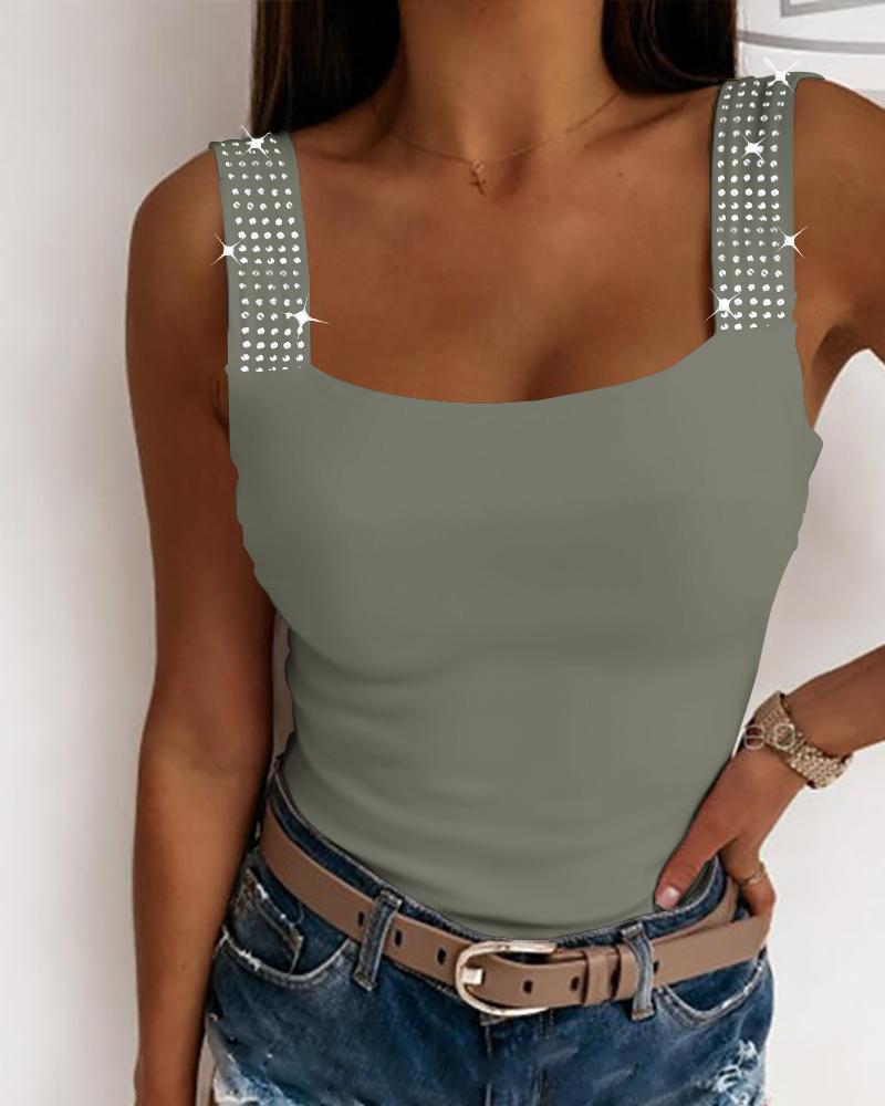 

Rhinestone Embellished Cami Tank Top, Gray