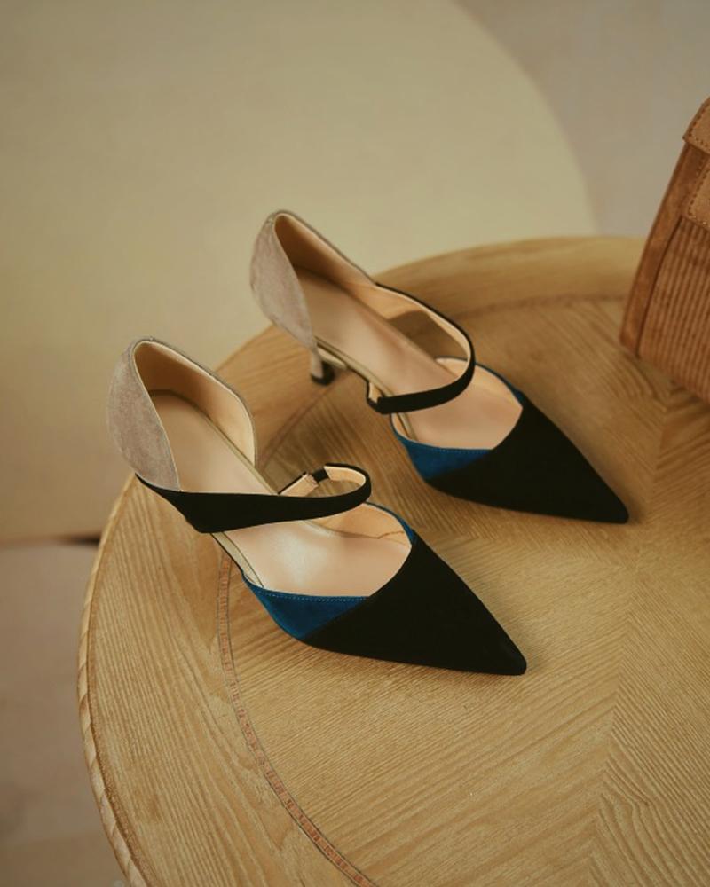 

Suede Colorblock Pointed Toe Heels, Black