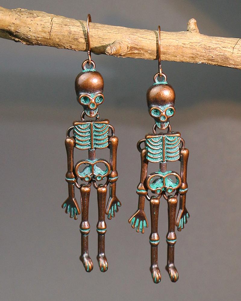 

1Pair Halloween Goth Skeleton Drop Earrings, Brown
