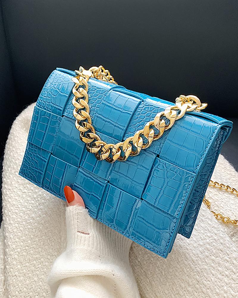 

Crocodile Braided Chain Strap Crossbody Handbag, Blue