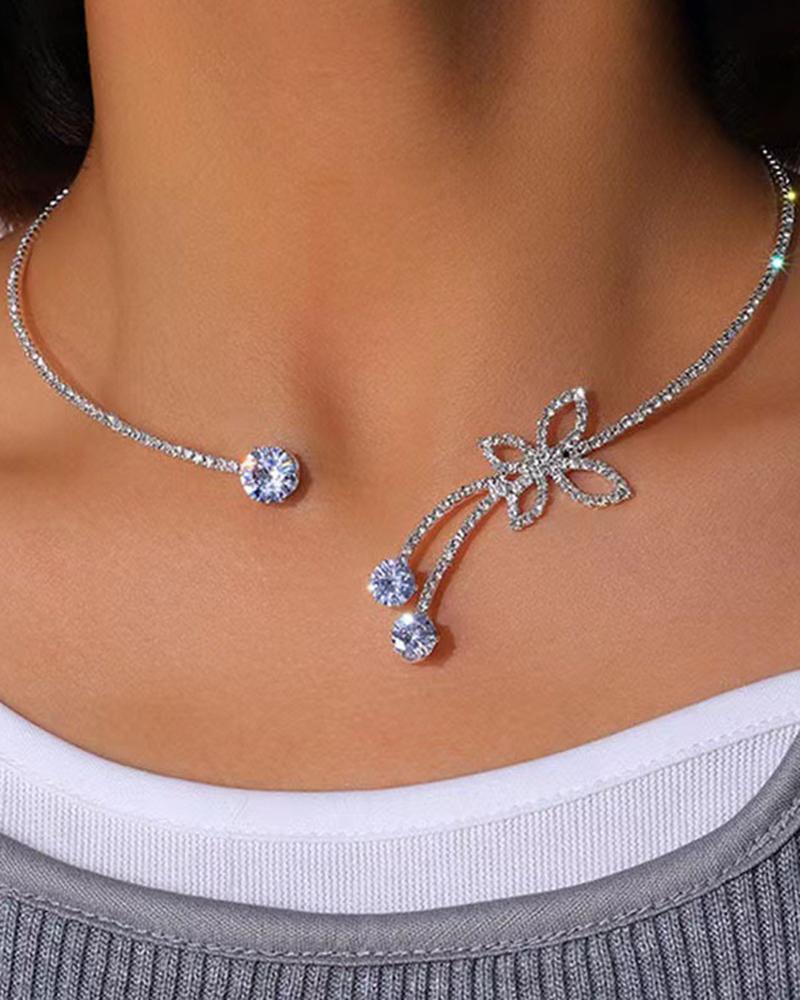 Gargantilla con apertura de borla de mariposa de diamantes de imitación de 1 pieza