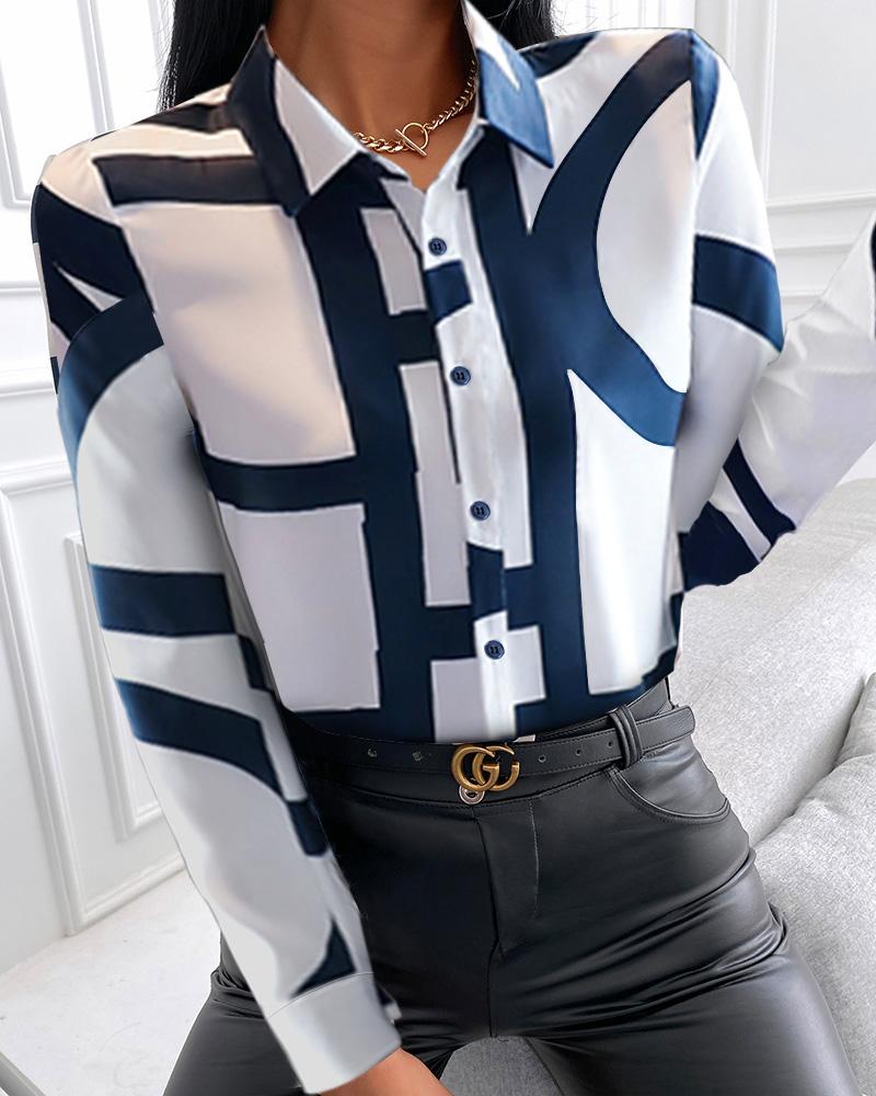 

Creative Print Long Sleeve Shirt, Blue