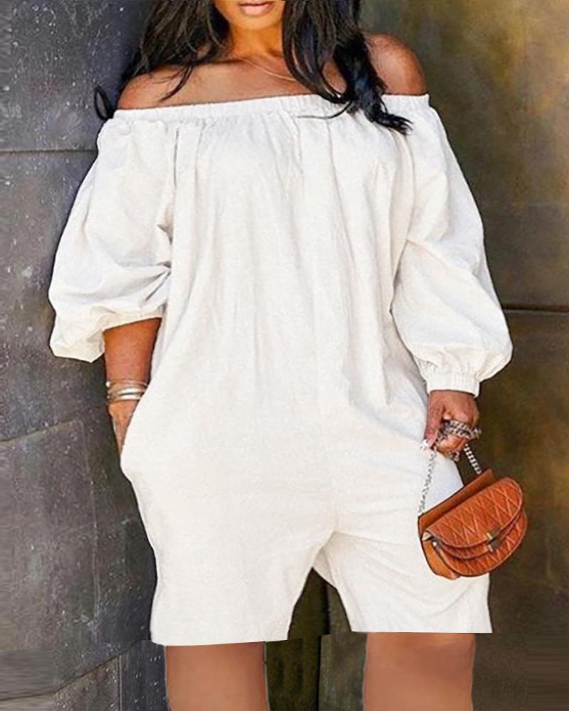 

Off Shoulder Pocket Design Romper, White