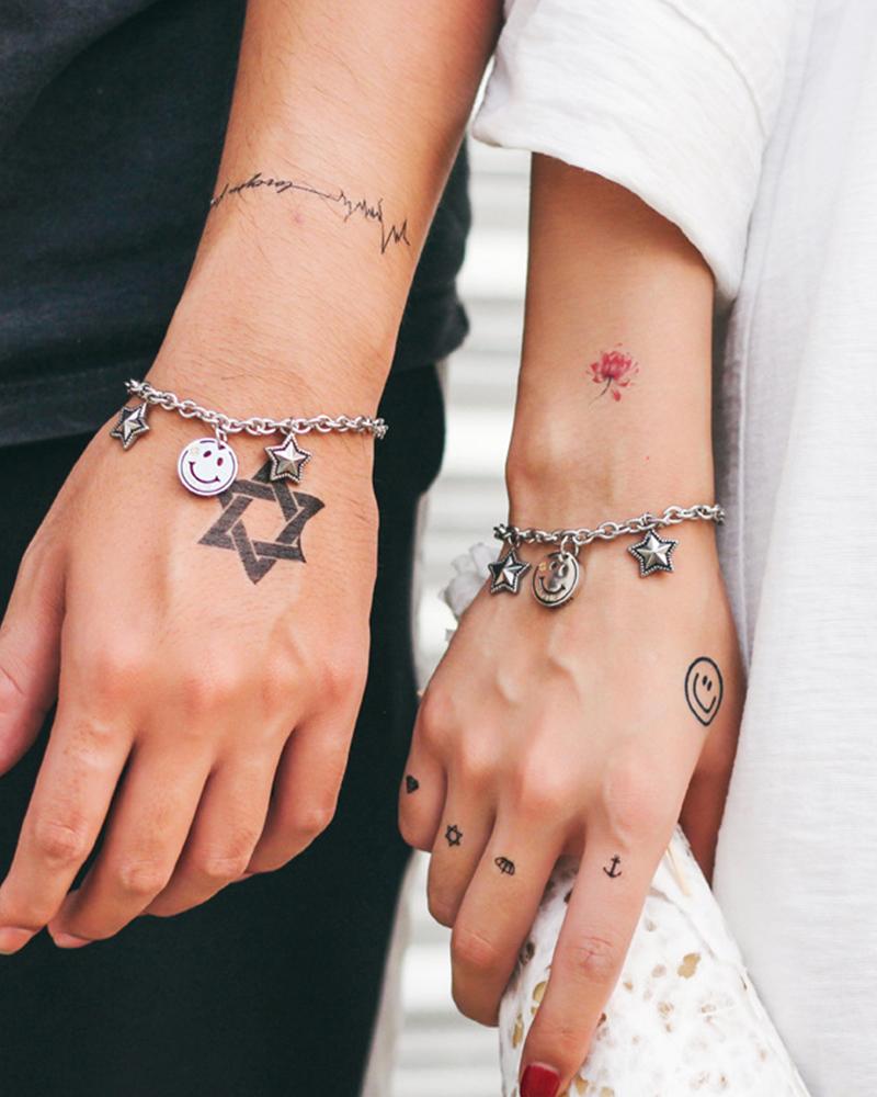 

Metallic Smile Face Couple Bracelet, Silver