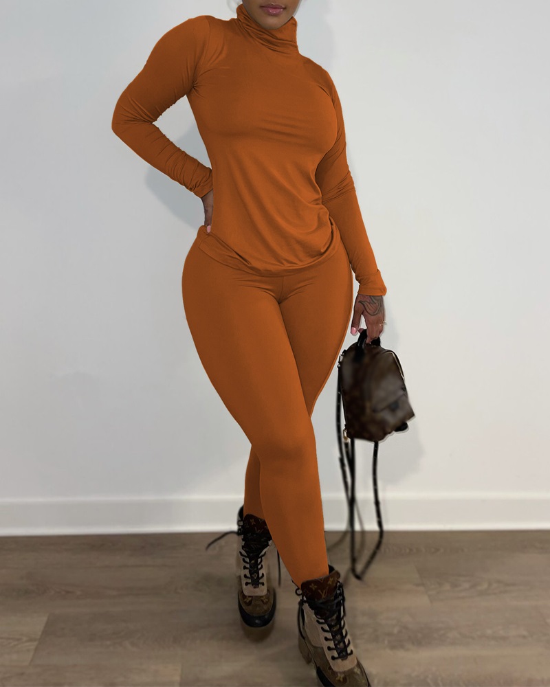 

Long Sleeve High Neck Top & Pants Set, Orange