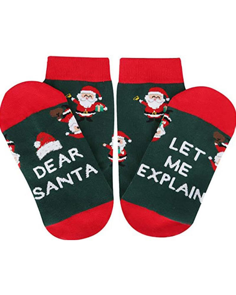 

Christmas Santa Letter Print Socks, Red