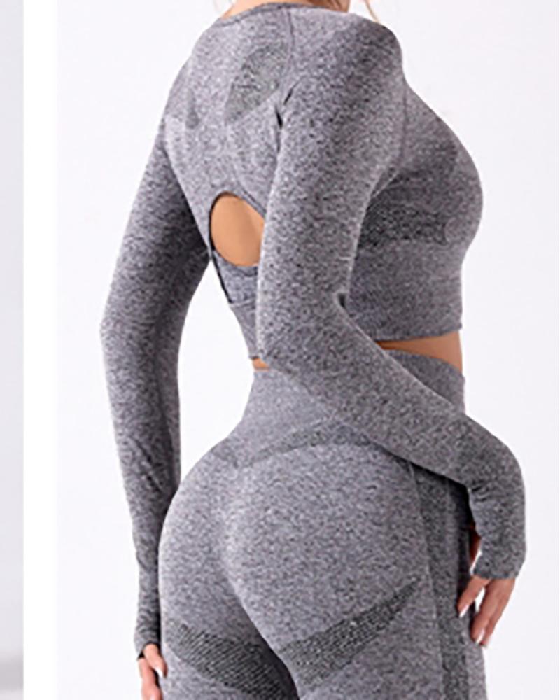 

Seamless Long Sleeve Cutout Skinny Active Top, Gray