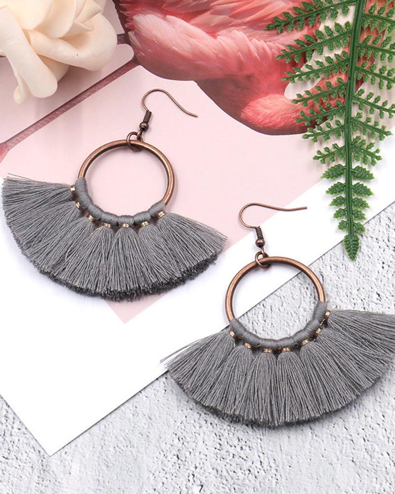 

1Pair Bohemian Scallop Shaped Geometric Hook Earrings, Gray