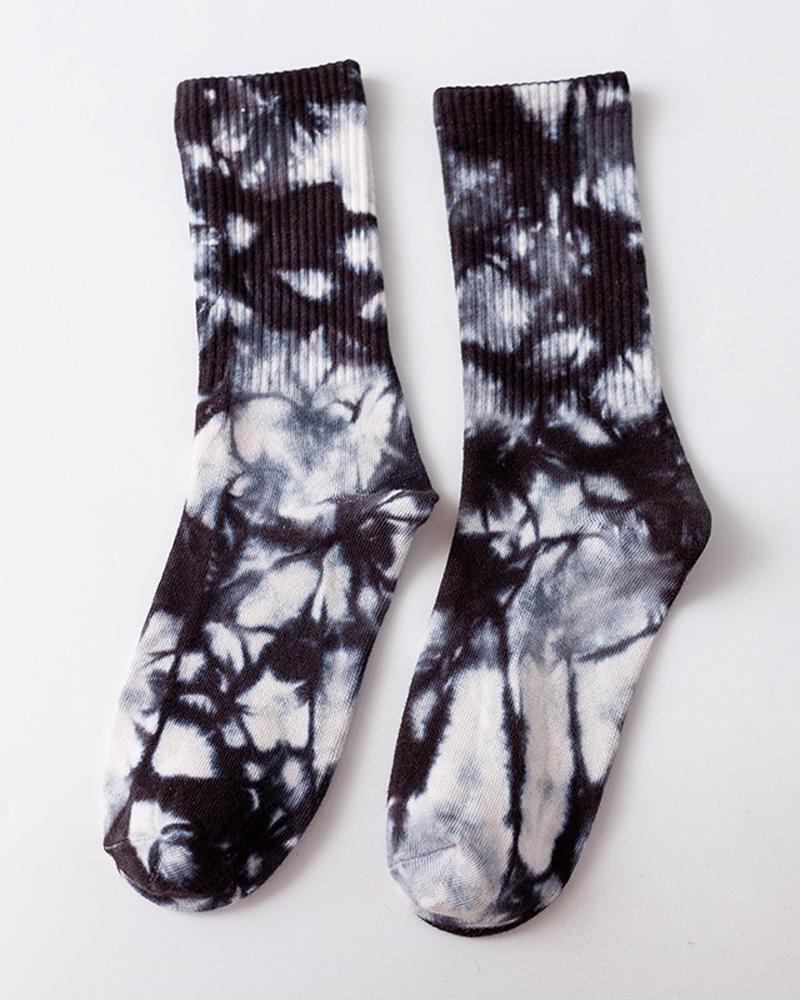 

1Pair Tie Dye Print Socks, Black