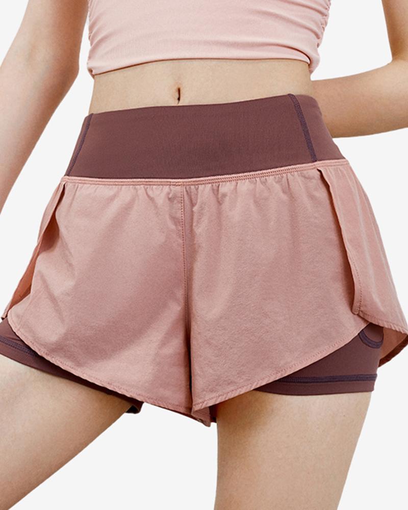 

Color Block Fake 2PC Sport Short Pants, Pink