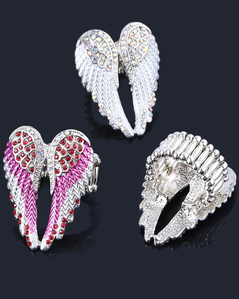 

1pc Angel Wings Rhinestone Ring, White