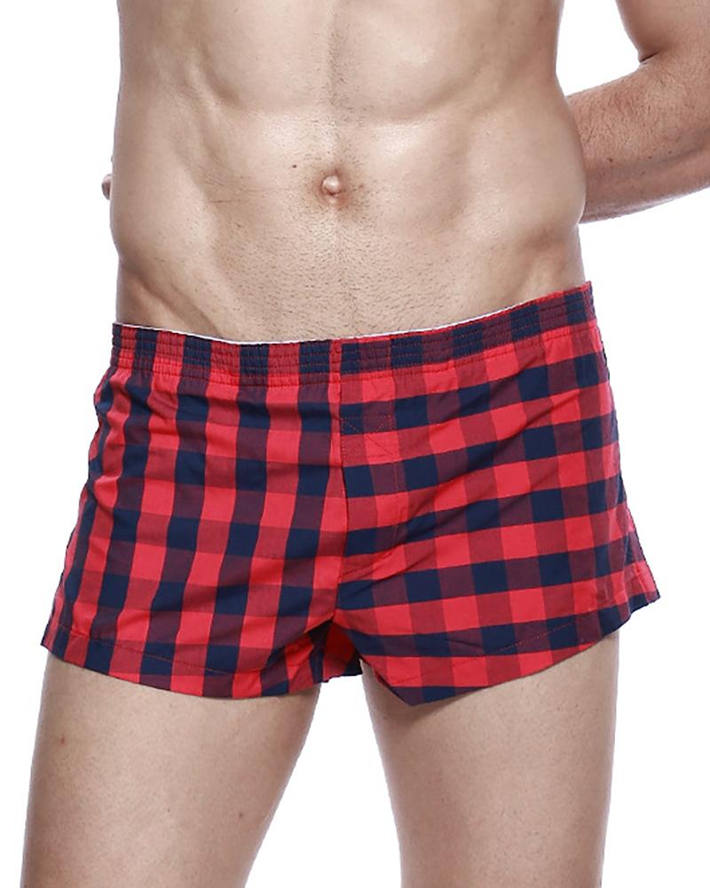 

Men Plaid Colorblock Lounge Shorts, Red
