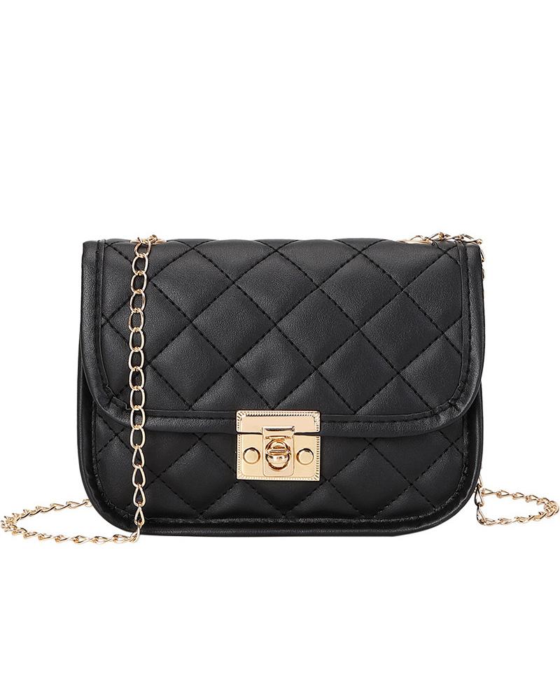 

Quilted Twist Lock Chain Strap Flap Shoulder Bag, Black
