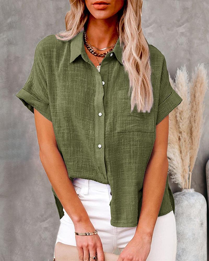 

Short Sleeve Button Down Shirt, Green