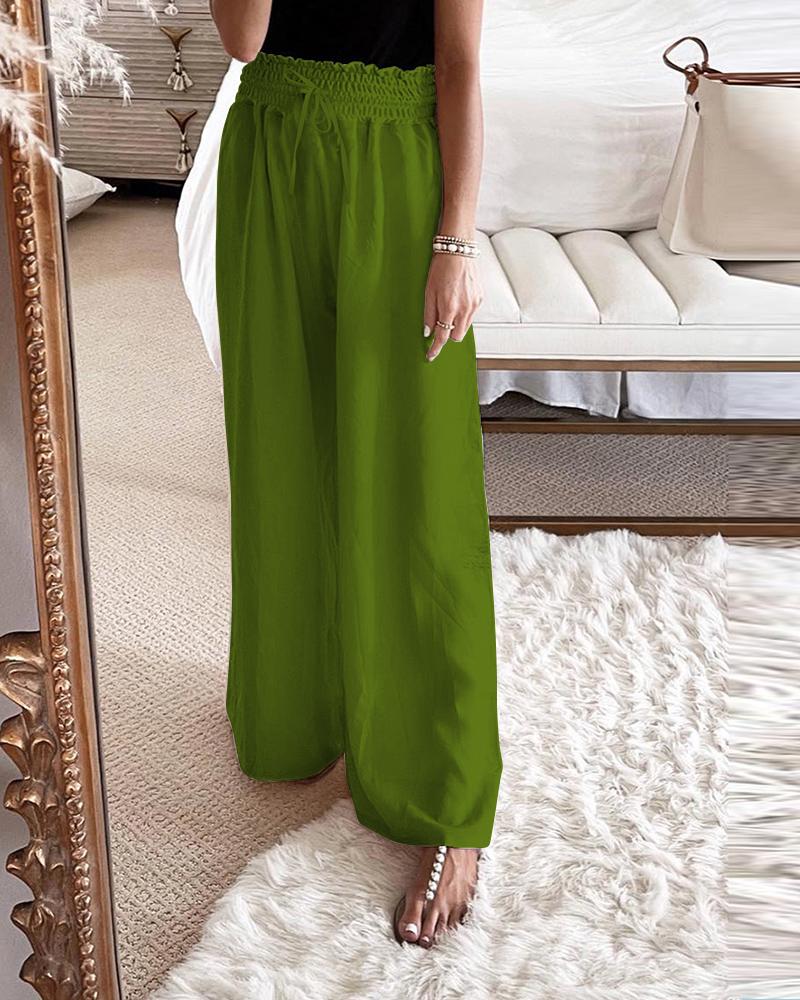 

Frill Hem Drawstring Wide Leg Pants, Green