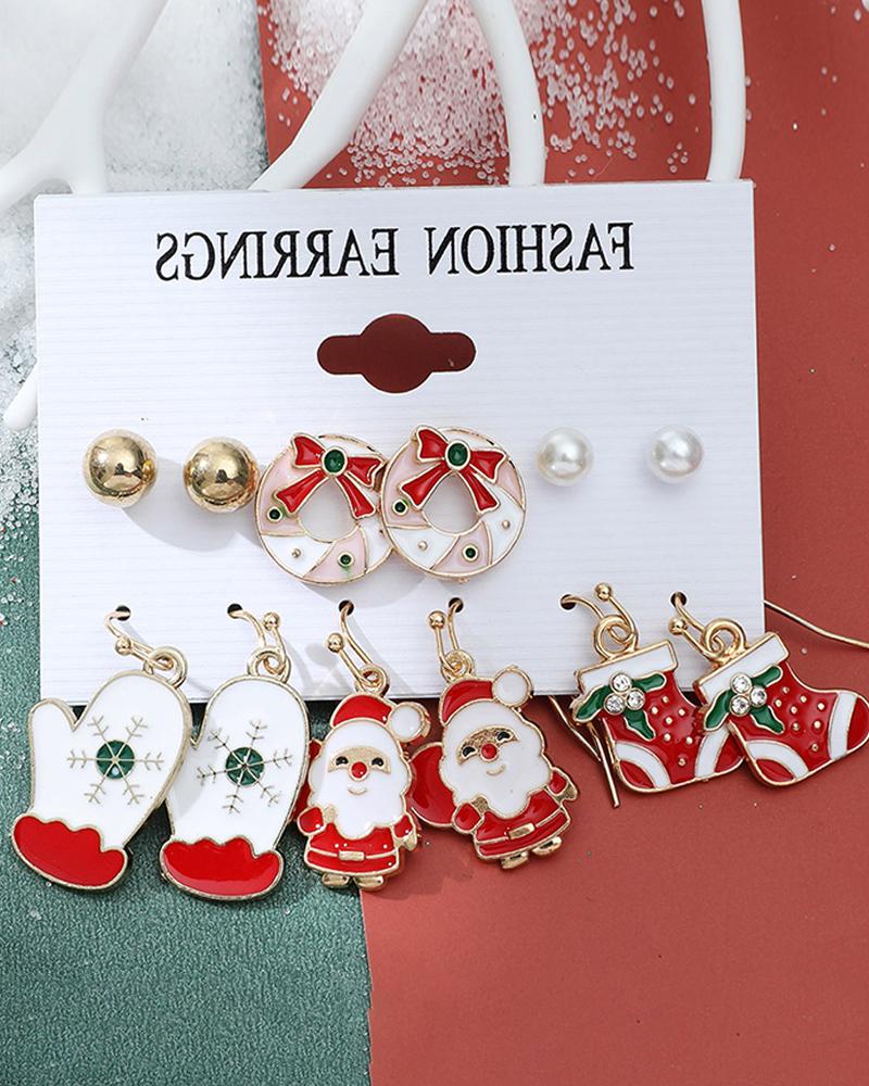 

Christmas Tree Elk Jingle Bell Snowflake Shaped Drop Stud Earrings Set, Style2