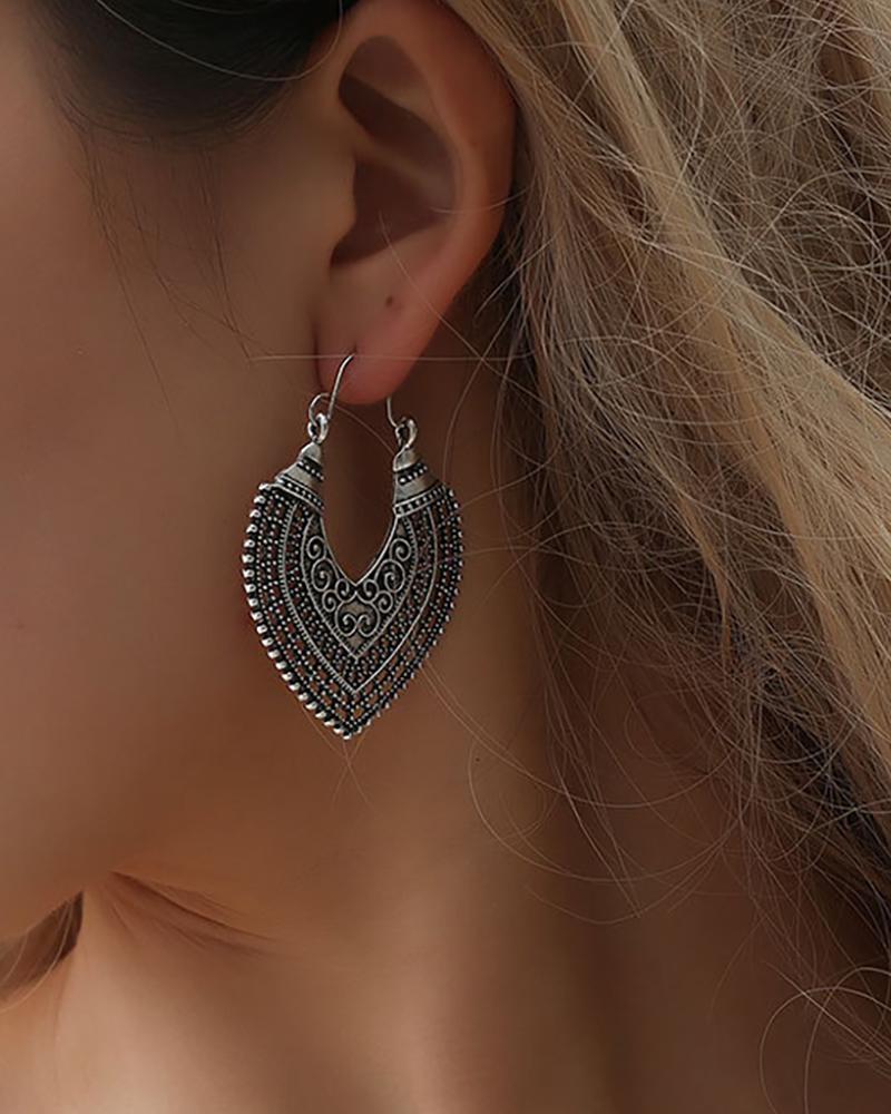 

1Pair Bohemian Hollow Out Drop Earrings, Silver