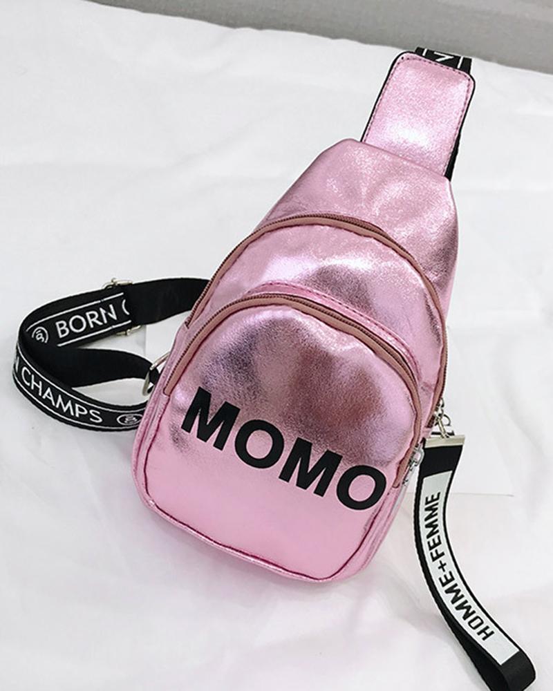 

Letter Tape Zipper Design Cute Shoulder Bag, Pink