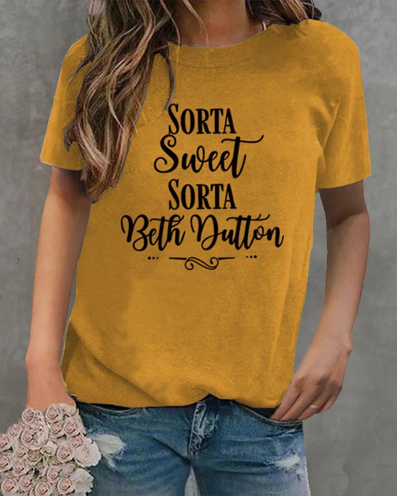 

Sorta Sweet Letter Print Casual T-shirt, Yellow