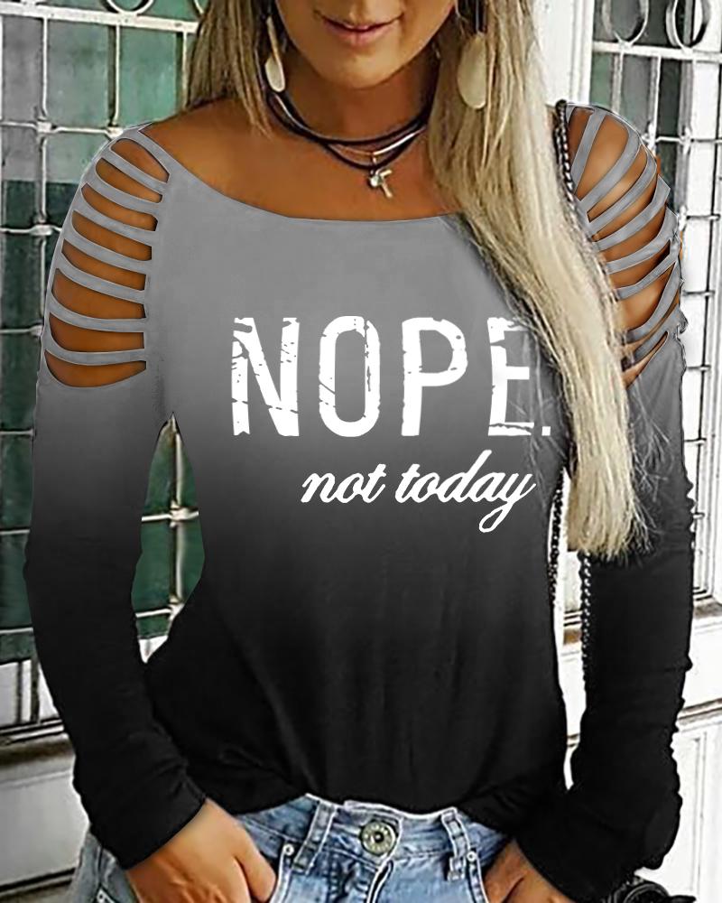 

Letter Print Ombre Cold Shoulder Top, Black