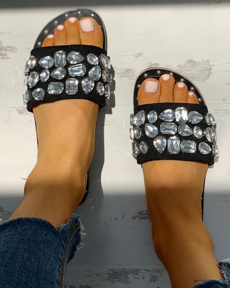 

Open Toe Studded Design Flat Sandals, White