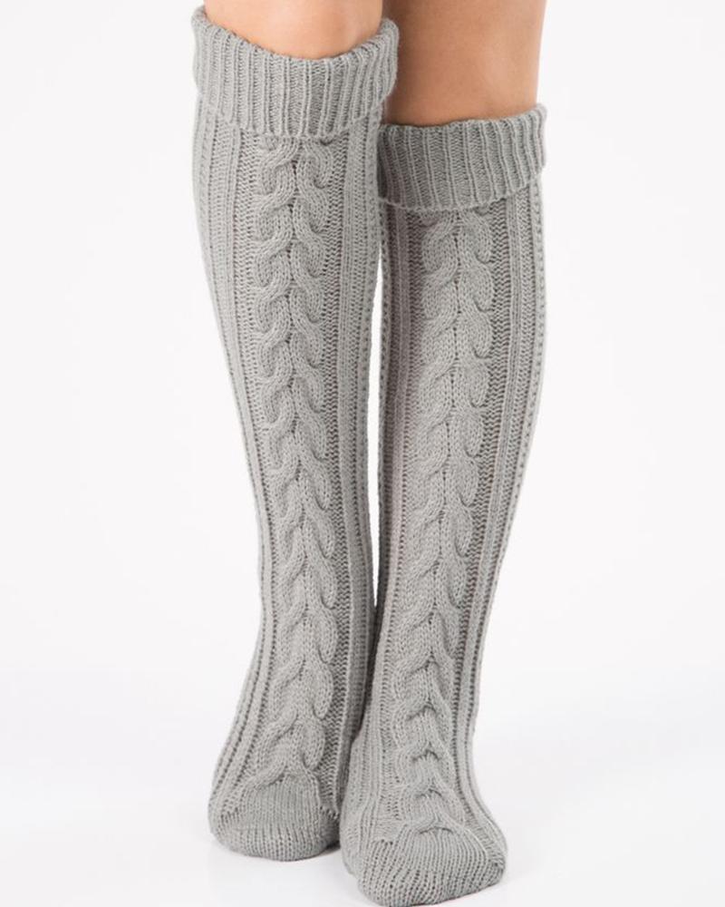 

Cable Knit Over The Knee Floor Winter Socks, Light gray