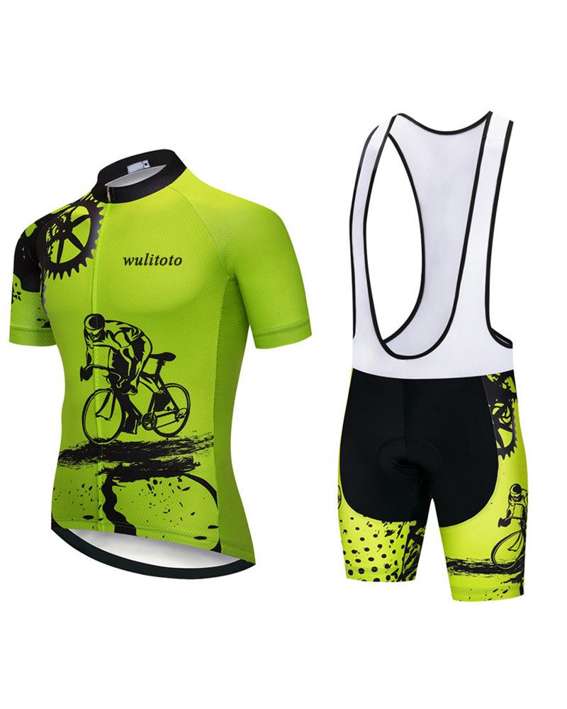 

Letter Print Short Sleeve Skinny T-shirts With Sleeveless Rompers Cycling Sets, Green
