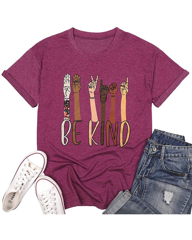 

Cartoon Fingers Print Short Sleeve T-shirt, Purple