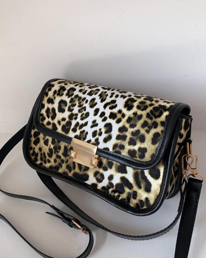 

Leopard Print Lock Flap Shoulder Bag, Yellow