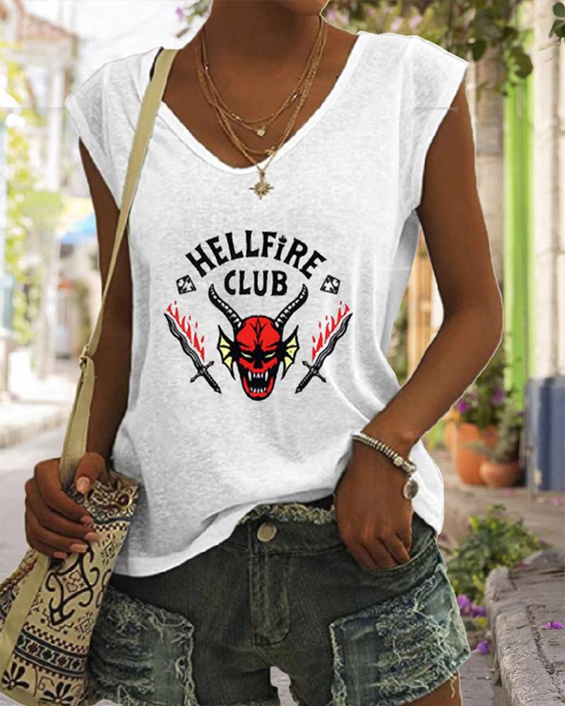 

Halloween Graphic Letter Print Casual Tank Top, White