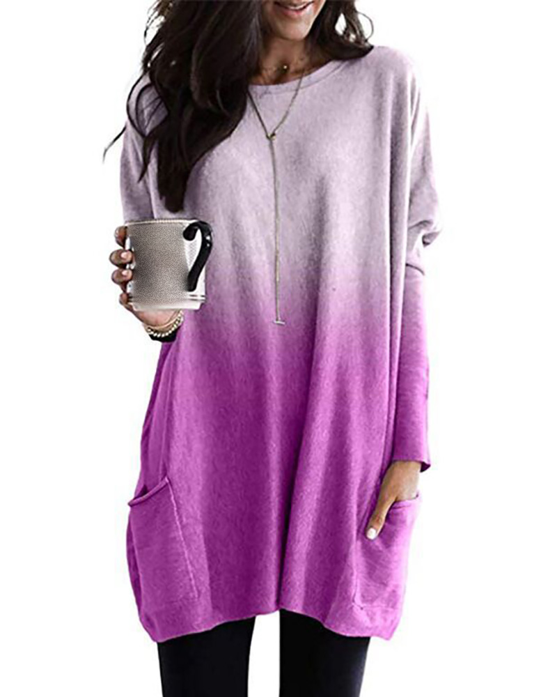 

Long Sleeve Ombre Colorblock Casual Top, Purple