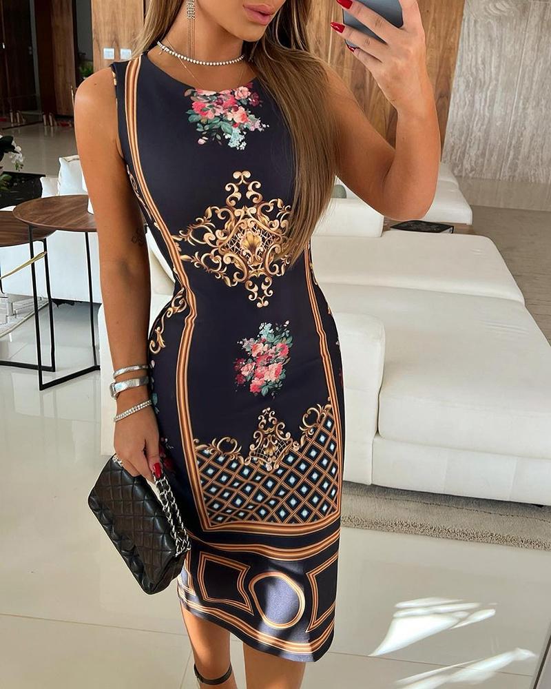 Vestido ajustado sin mangas con estampado floral barroco