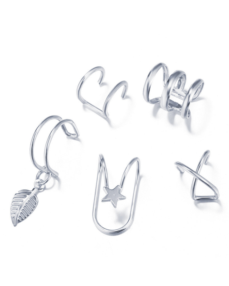 

5pcs Minimalist Non-Piercing Cartilage Clip Cross Helix Ear Cuffs Set, Silver