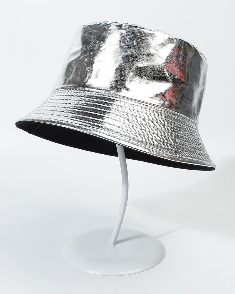 

Trendy Quilted Sun Protection PU Bucket Hat, Silver