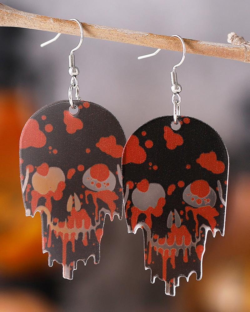 

1Pair Halloween Melting Skull Head Dangle Earrings, Black