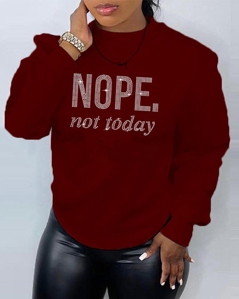 

Plus Size Rhinestone Letter Pattern Long Sleeve Sweatshirt, Wine red