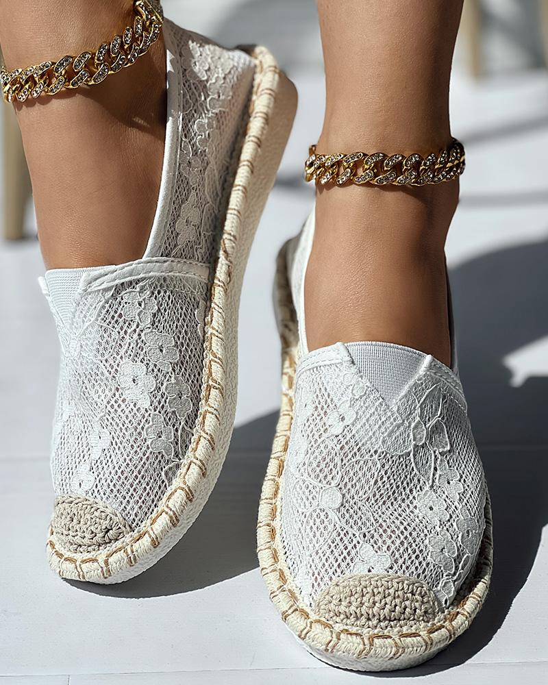 

Crochet Lace Round Toe Slip-On, White