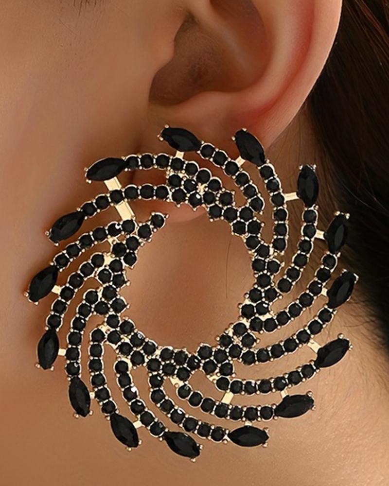 

1Pair Rhinestone Floral-Shape Personality Hoop Earrings Fashion Evening Jewelry, Black