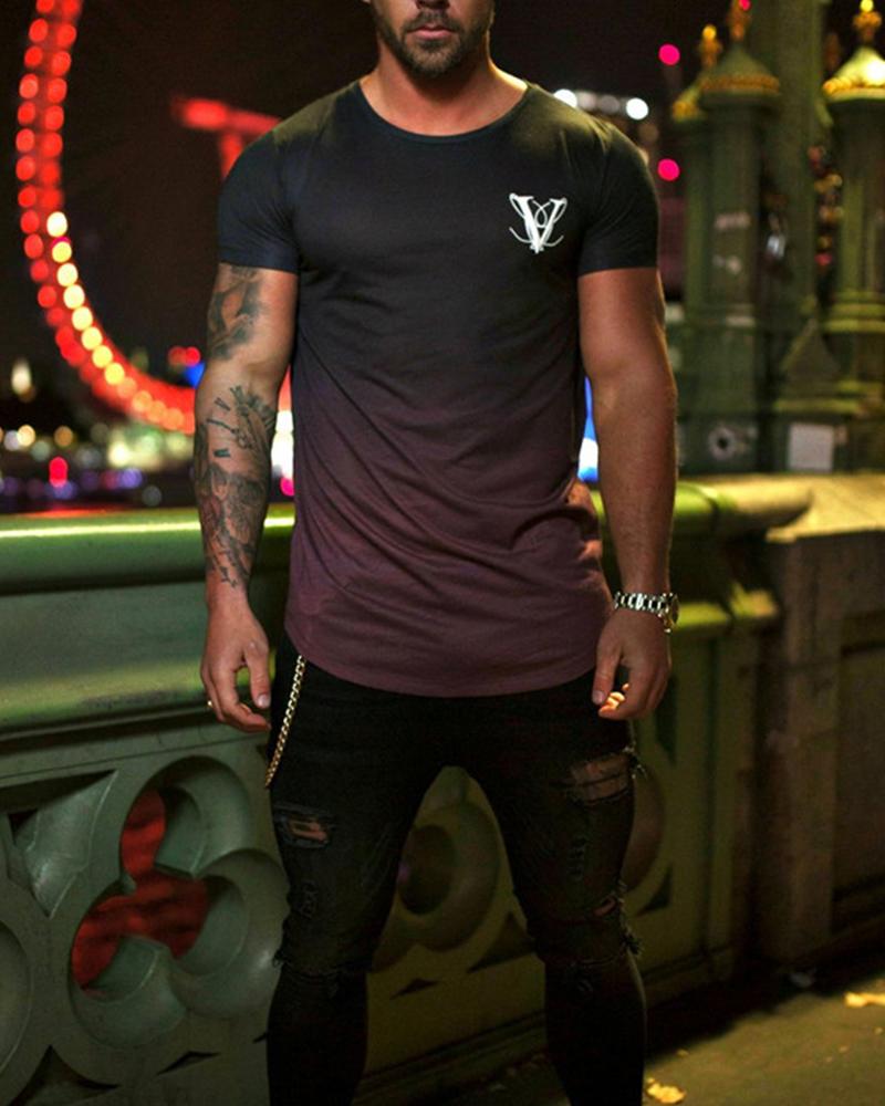 

Gradient Color Short Sleeve T-shirt, Red