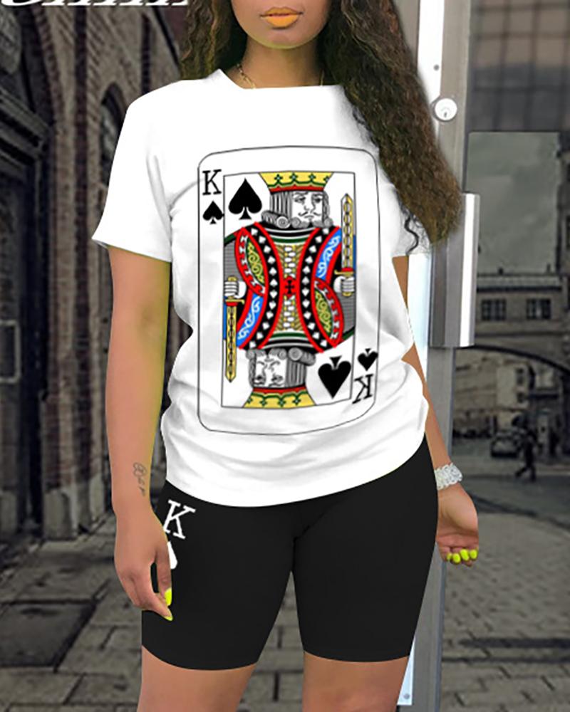 

Poker Print Short Sleeve Top & Shorts Set, Black