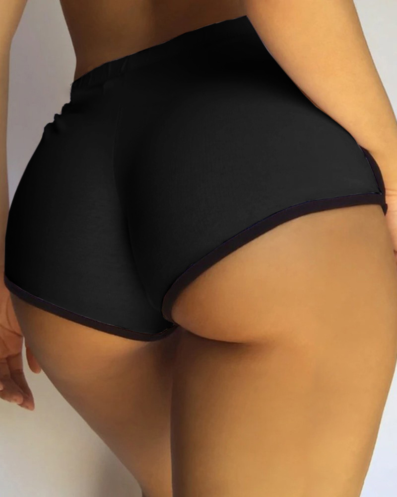 

Contrast Binding High Waisted Workout Shorts Butt Lifting Tummy Control Yoga Shorts, Black