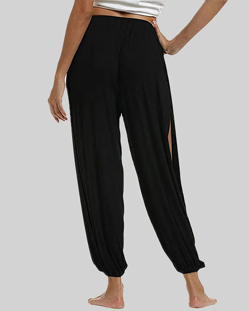 

Side Slit Cuffed Harem Pants, Black