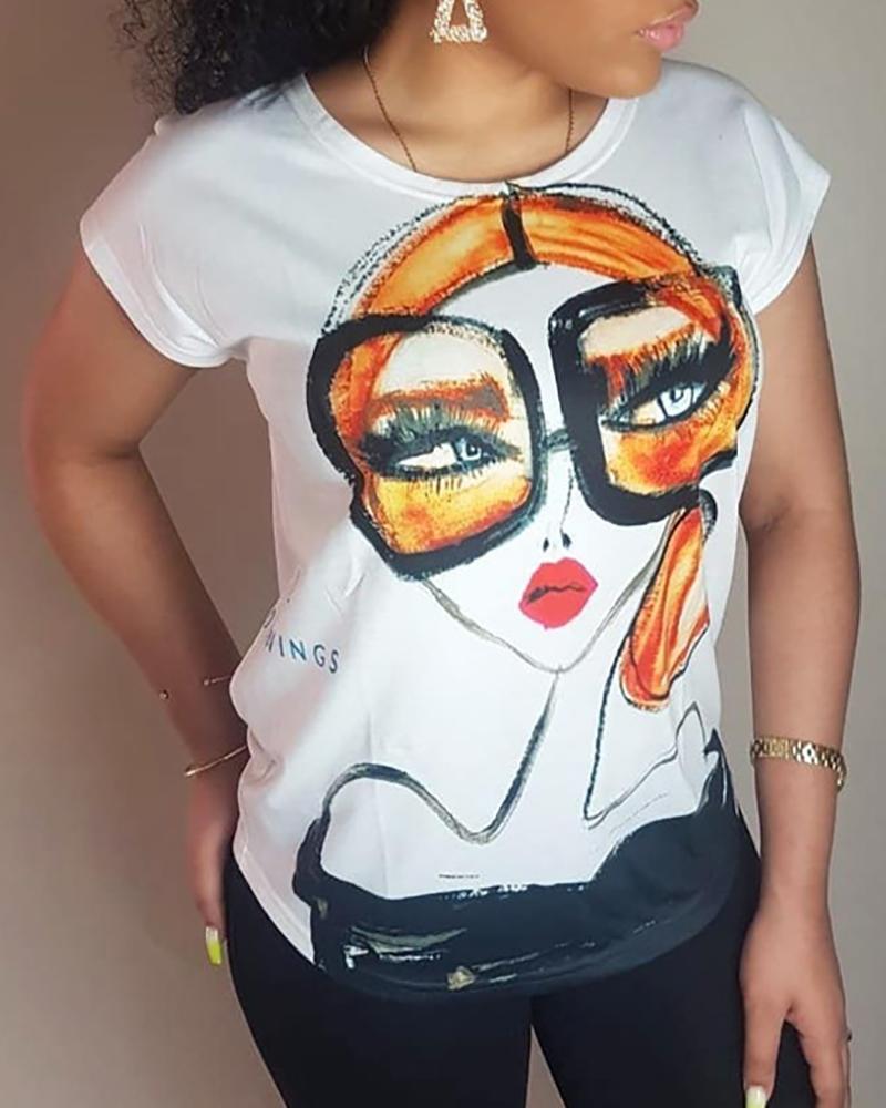 

Abstract Print Short Sleeve T-Shirt, White