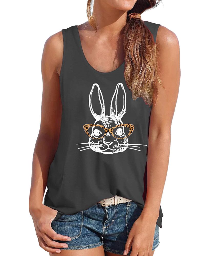 

Easter Bunny Rabbit Print Graphic Tee Casual Tank Top, Dark grey